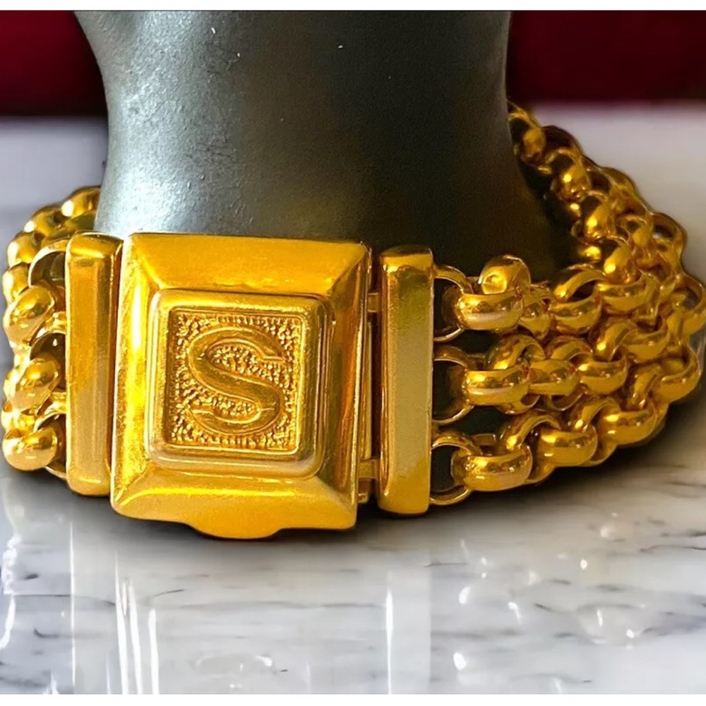Spectacular CUSTOM Vintage 14K SOLID Gold LOCKET Initial S Triple Rolo Bracelet - Picture 4 of 16